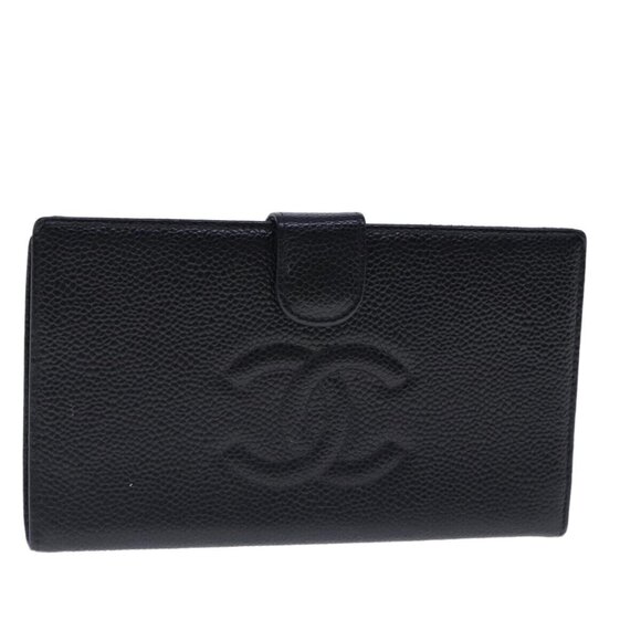 CHANEL Long Wallet Caviar Skin Black Gold CC - Picture 1 of 16